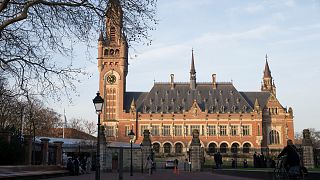 Exterior view of the Peace Palace, which houses the International Court of Justice, or World Court, in The Hague, Netherlands.