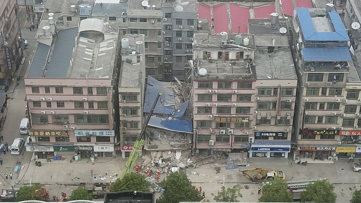 This photo released by Xinhua News Agency, shows the site of a collapsed self-constructed residential building in Changsha, central China's Hunan Province on April 29, 2022.
