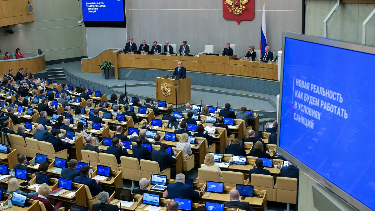 جلسة مجلس الدوما، مجلس النواب الروسي في موسكو. 2022/04/07
