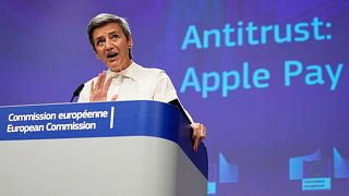 European Commissioner for Europe fit for the Digital Age Margrethe Vestager speaks during a media conference at EU headquarters in Brussels, Monday, May 2, 2022.