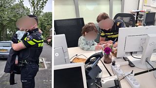 The young boy were given hot chocolate and treated at a local police station.