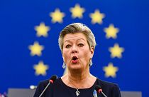La commissaire européenne aux Affaires intérieures Ylva Johansson à Strasbourg, le 8 mars 2022