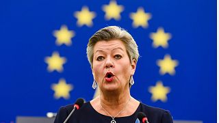 La commissaire européenne aux Affaires intérieures Ylva Johansson à Strasbourg, le 8 mars 2022