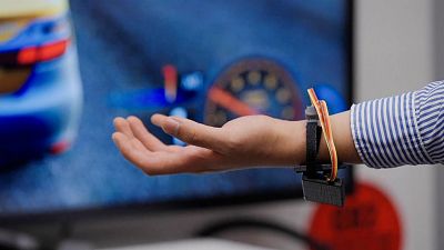 Image shows a bracelet device designed by researchers at Sydney University that could help people with conditions affecting motor-skills operate a computer. 