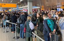 Long queues at Schiphol Airport, Amsterdam