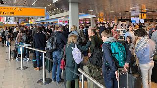 Long queues at Schiphol Airport, Amsterdam