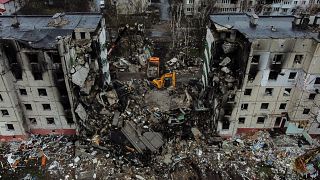 Archives : immeubles à Borodianka en ruines, le 8 avril 2022