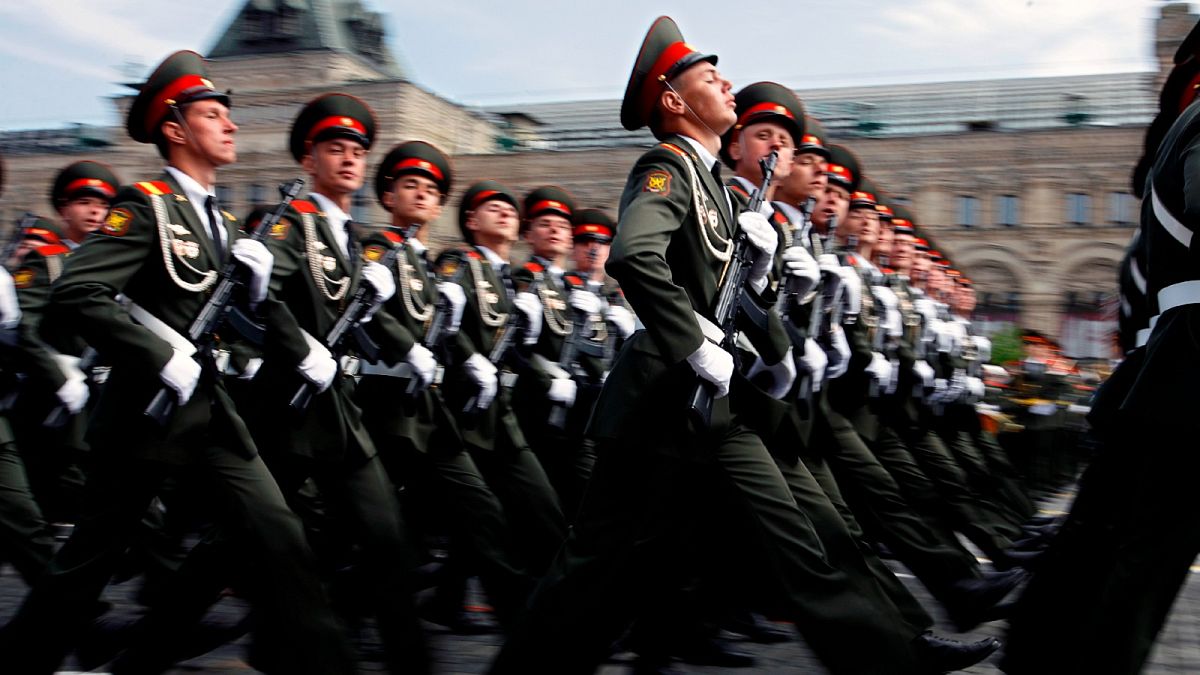 Russian troops march through Moscow's Red Square in the annual Victory Day parade, Friday, May 9, 2008.