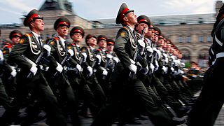 Russian troops march through Moscow's Red Square in the annual Victory Day parade, Friday, May 9, 2008.