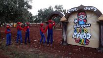 Syrian children take part in 'Super Mario' games during Eid