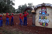 Syrian children take part in 'Super Mario' games during Eid