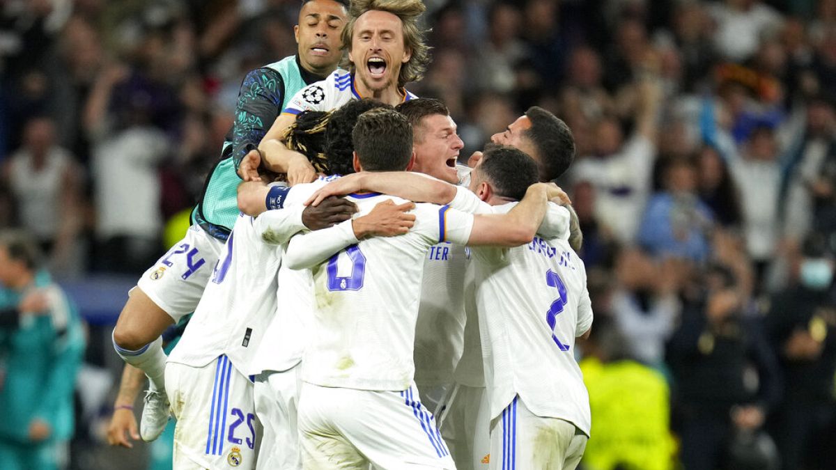 "Реал Мадрид" празднует победу над "Манчестер Сити" и выход в финал Лиги Чемпионов. 4 мая, 2022 года. 
