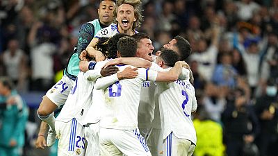 "Реал Мадрид" празднует победу над "Манчестер Сити" и выход в финал Лиги Чемпионов. 4 мая, 2022 года. 