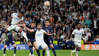 Real Madrid's Rodrygo scores his side's second goal during the Champions League semi final