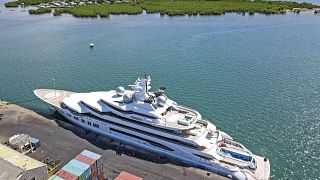 FILE - The superyacht Amadea is docked at the Queens Wharf in Lautoka, Fiji, on April 15 2022.