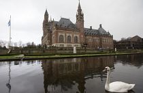 Exterior view of the International Court of Justice, or World Court, in The Hague, Netherlands, Friday, Feb. 2, 2018.
