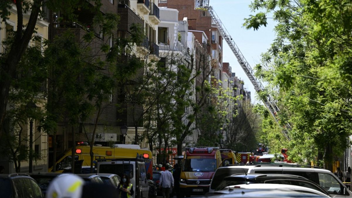 Emergency services have closed off the street in the Salamanca neighbourhood of Madrid.