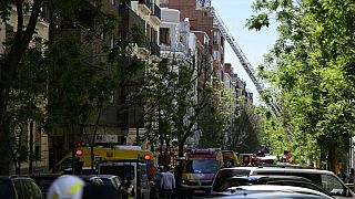 Emergency services have closed off the street in the Salamanca neighbourhood of Madrid.