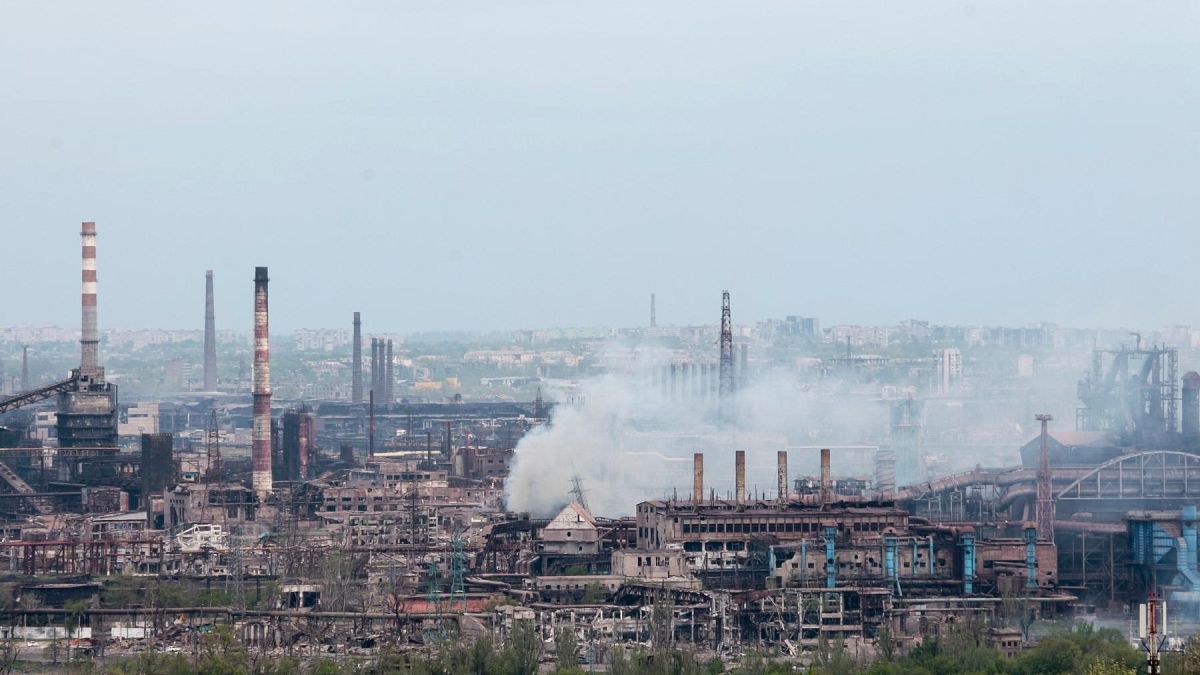 Smoke rises from the Metallurgical Combine Azovstal in Mariupol, in territory under the government of the Donetsk People's Republic, Mariupol, Ukraine, 5 May 2022