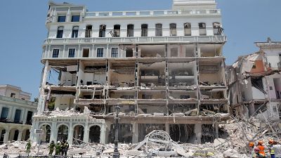 Saratoga Hotel after a powerful explosion in Havana, on May 6, 2022.