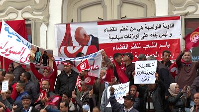 متظاهرون مؤيدون للرئيس التونسي قيس سعيد