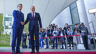 Der französische Präsident Emmanuel Macron zu Gast bei Bundeskanzler Olaf Scholz in Berlin, 09.05.2022