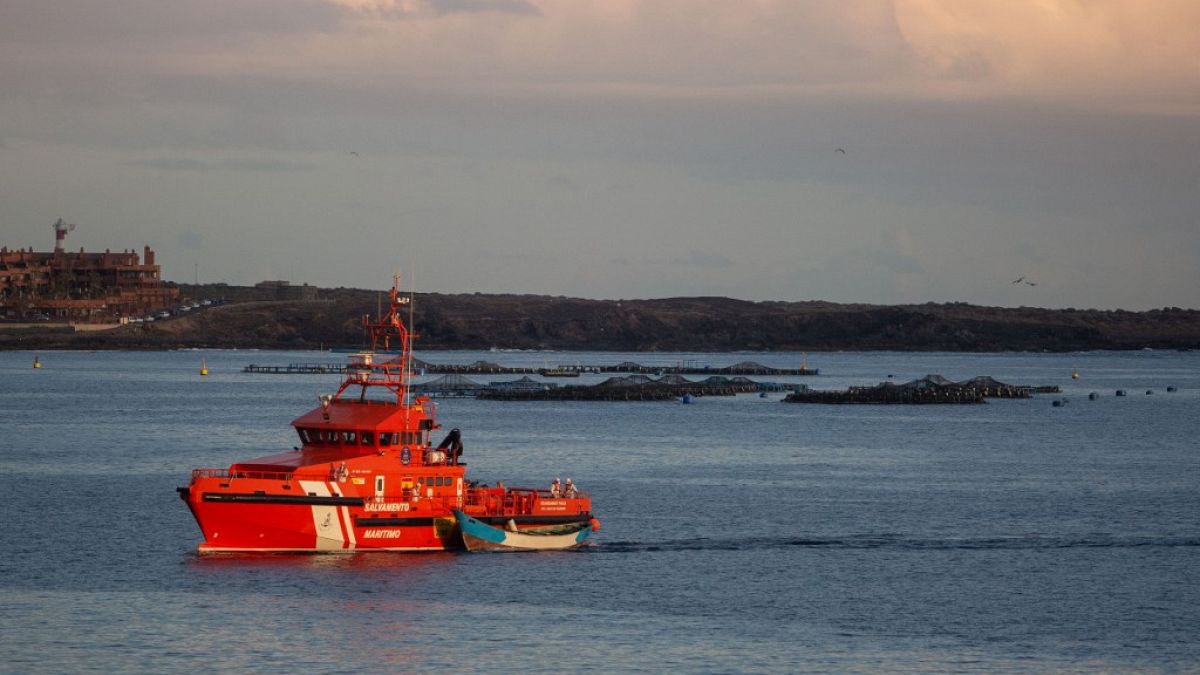 A Spanish maritime rescue vessel pictured near the port of Los Cristianos in Spain's Canary Islands.