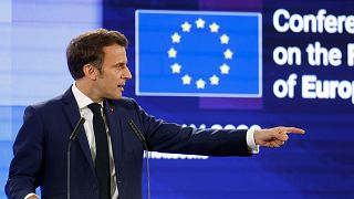 Le président français, Emmanuel Macron, lors de la conférence sur l'avenir de l'Europe organisée à Strasbourg, le 9 mai 2022