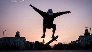 Amid destroyed buildings and air raid sirens, one teenager still skates the empty streets of Kramatorsk