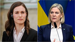 Finland PM Sanna Marin, left, with her Swedish counterpart, Magdalena Andersson, right.