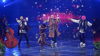 Kalush Orchestra from Ukraine singing Stefania performs during first semifinal night at the Eurovision Song Contest in Turin on 10 May 2022