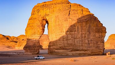 Jabal AlFil, known as Elephant Rock, in AlUla, Saudi Arabia