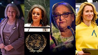 De gauche à droite : Mary May Simon (gouverneure générale du Canada), Sahle-Work Zewde (Présidente Ethiopie), Sheikh Hasina (PM Bangladesh) et Kaja Kallas (PM Estonie).