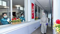Desinfección en un hospital de Pionyang, Corea del Norte
