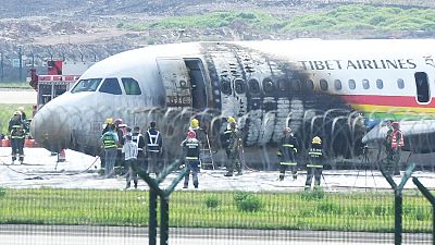 The Tibet Airlines plane caught fire during take off
