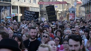 Manifestación en Zagreb para reclamar que se aplique la ley del aborto. Croacia, 12/5/2022
