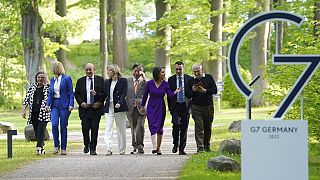 Los ministros de Exteriores del G7 junto a Josep Borrell, a la derecha de la imagen.