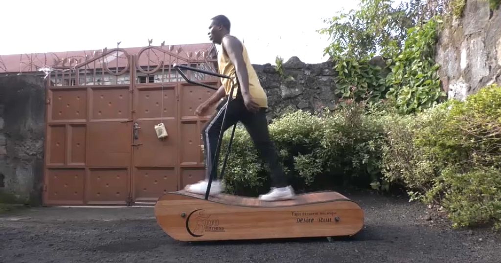 24-year-old Congolese invents purely wooden treadmill