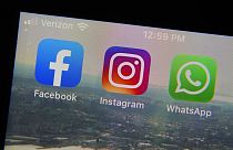  Mobile phone app logos for, from left, Facebook, Instagram and WhatsApp