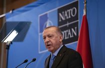 Le président turc lors d'une conférence de presse au siège de l'Otan à Bruxelles, le jeudi 24 mars 2022.