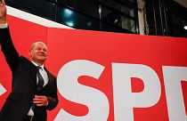 Olaf Scholz, le chef de file du SPD au QG du parti à Berlin, le 26 septembre 2021