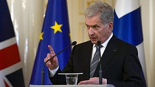 Finland's President Sauli Niinisto at a news conference at the Presidential Palace in Helsinki, Finland, Wednesday, May 11, 2022. 