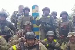 Still image from video purportedly showing Ukrainian troops at Russian border