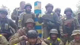 Still image from video purportedly showing Ukrainian troops at Russian border