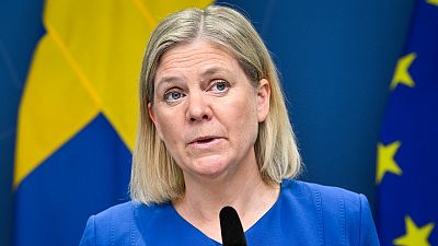 Sweden's Prime Minister Magdalena Andersson gives a news conference in Stockholm, Sweden, Monday, May 16, 2022