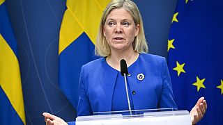 Primeira-ministra da Suécia durante anúncio de candidatura à NATO