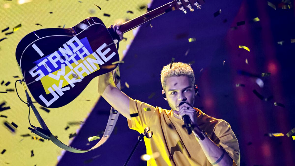 Winner Malik Harris performs his song 'Rockstars' at the German preliminary round 'Germany 12 Points' of the Eurovision Song Contest (ESC) in Berlin, Germany, March, 2022.