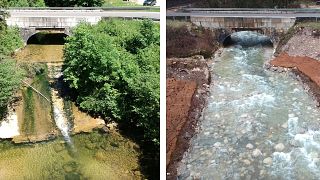 The Tacon river in France, before and after the Daloz dam was demolished