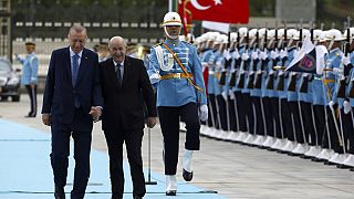 Il presidente algerino Abdelmadjid Tebboune e il presidente turco Recep Tayyip Erdoğan. (Ankara, 16.5.2022)