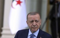 Der türkische Staatspräsident Erdogan bei der Begrüßungszeremonie für seinen algerischen Amtskollegen Abdelmadjid Tebboune in Ankara (16. Mai 2022)